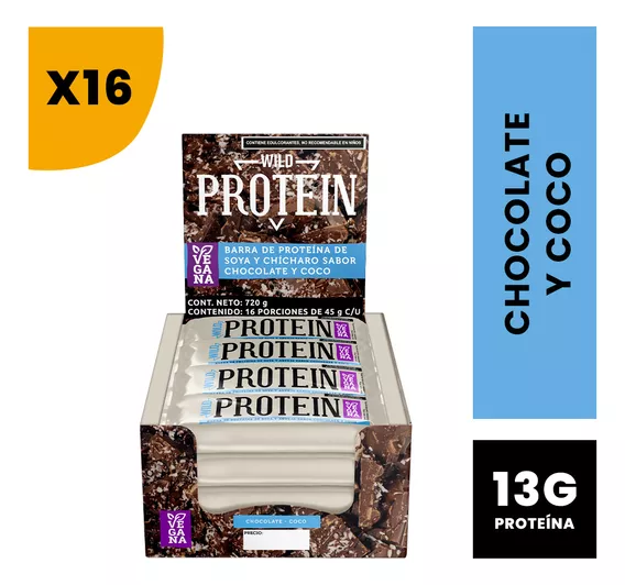 Wild Foods Protein barras de proteína vegana sabor chocolate coco 16 unidades