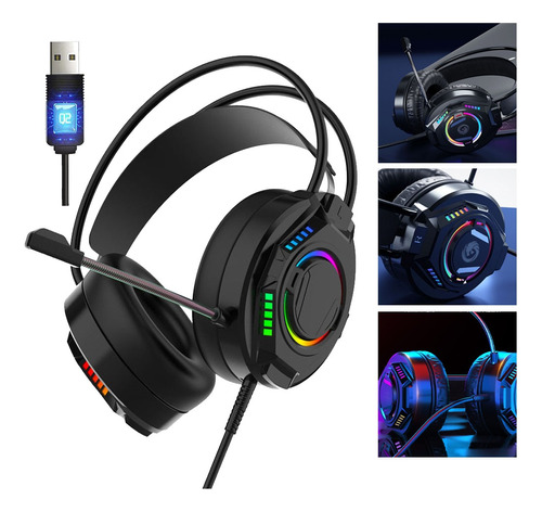 Fone De Ouvido Headset Usb Gamer Pro E Rgb Led Com Microfone