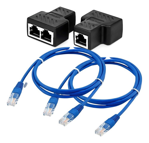 Kit Duplicador Rj45 2 Saídas + 2 Cabos Rede 1 Metro Montado