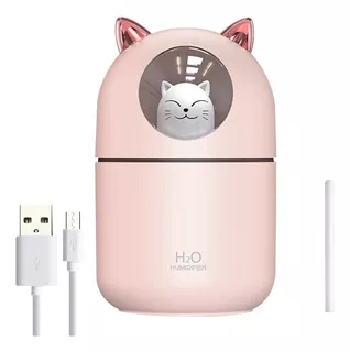 Umidificador Silencioso Inteligente Gatinho Usb Led 300ml Cor Rosa 110v/220v