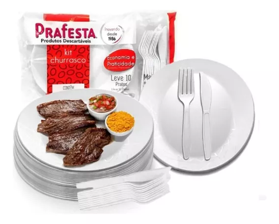 20 Kit Churrasco Faca Garfo Prato Descartável 60 Un