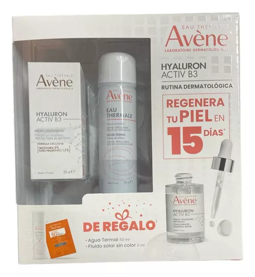 Kit Avene Hyaluron Active B3 30ml+ Agua Termal+ Fluido Solar