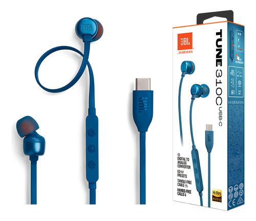 Fone de Ouvido Com Fio Tune 310C USB-C JBL Azul