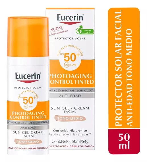 Protector solar Eucerin antiedad Photoaging Control Tinted tono medio Fps50+ 50mL