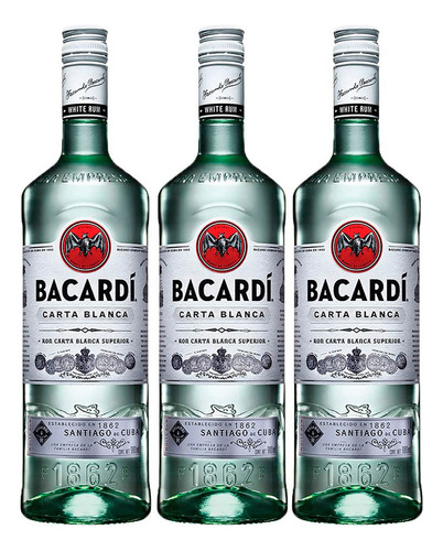 Pack Ron Bacardí Carta Blanca 980ml 3 Unidades