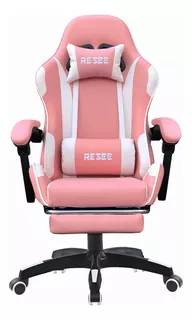 Silla de escritorio Resee con reposa pies ergonómica  rosa con tapizado de cuero sintético