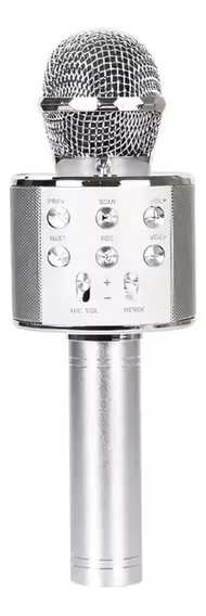 Microfone Karaoke Sem Fio Bluetooh Infantil Minimen Mixer Cor Prata