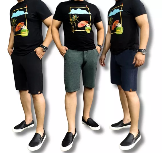 Kit Com 3 Bermudas Masculina De Brim Sarja Envio Imediato