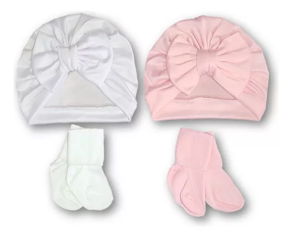 Set Calcetas Y Gorros Turbantes Para Bebé Niña 0-3 M