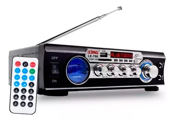 Amplificador Áudio Stereo Bluetooth Le-706 Karaokê Fm Mp3