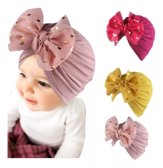 Gorritos Para Bebé Niña Turbante Headwrap Sombrero 3pzs