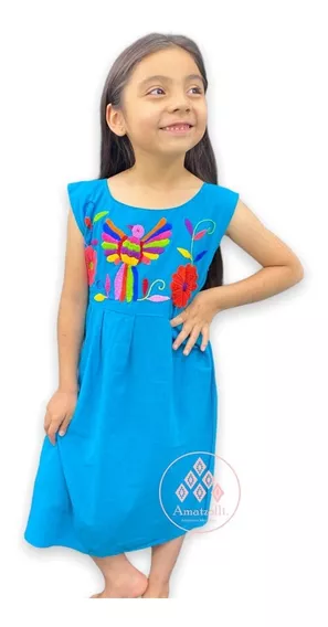 Vestido Bordado Mexicano Para Niña Modelo Fortuna