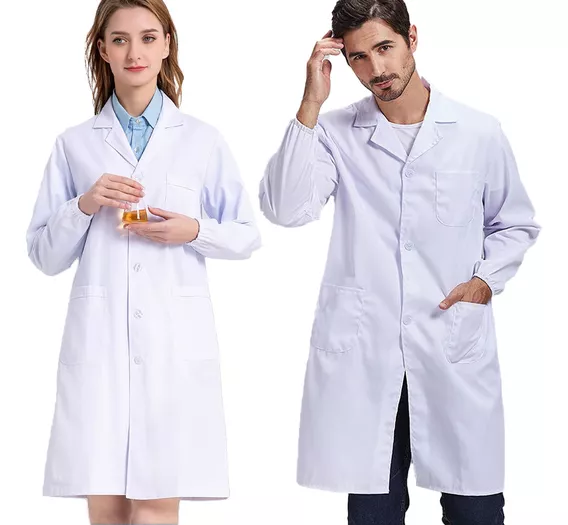 Uniforme Médico, Bata Larga Blanca, Uniforme De Laboratorio