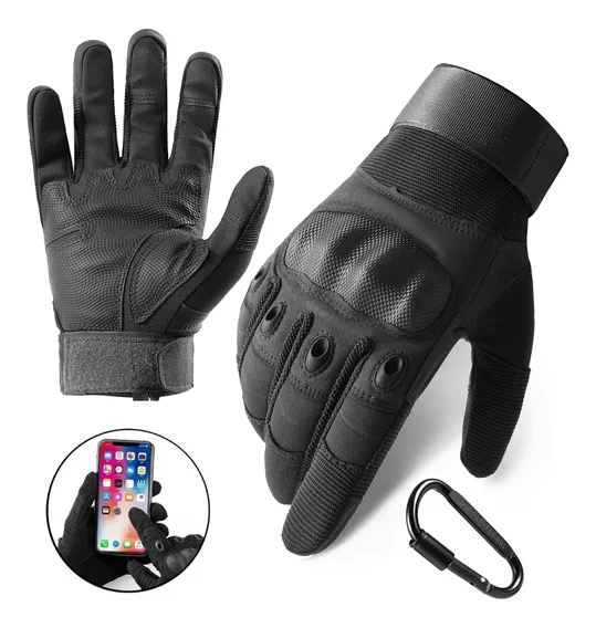 Guantes De Motociclista Proteccion Motociclista Guantes Para Moto Guantes De Proteccion Pantalla Táctil Para Motociclista + Mosquetón Negro Talla G Jeeyee