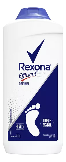 Rexona desodorante en talco para pies Efficient Original 48 horas de protección contra el sudor y el mal olor ideal para uso diario 200g