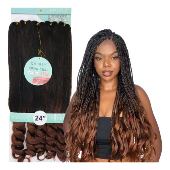 Cabelo Boho Curl Fibra Premium Jumbo Trança Com Cachos 400g Cor Ombre Cobre