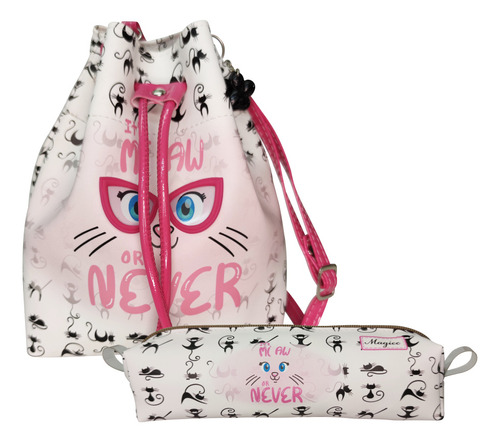 Kit Infantil Bolsa E Estojo Gatinha Rosa Com Óculos Cor Estampado