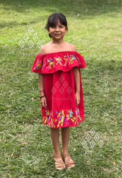 Vestido Mexicano De Niña Con  Bordado Mexicano Otomí