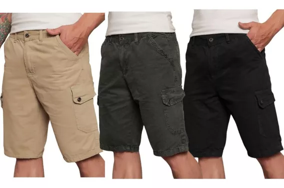 Kit 3 Bermudas 6 Bolsos Cargo Masculinas Cargo Sarja /combo