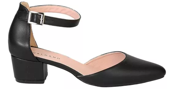 Zapatilla Negra Con Pulsera Lisa Tacon Cuadrado 5 Cm 