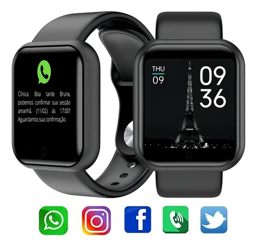 Smartwatch Relógio Digital D20 Inteligente Preto Android Ios Desenho da pulseira Sem Desenho 