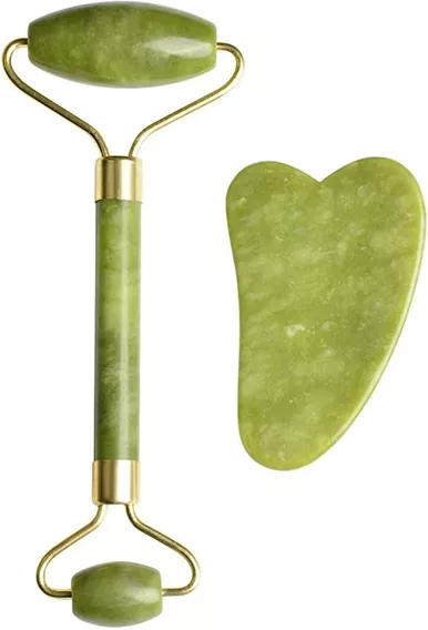 Rodillo De Jade Natural  Tonificante Masajeador + Gua Sha 