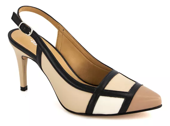 Zapatilla Ejecutiva Andrea Puntiaguda Hebilla Mujer Beige