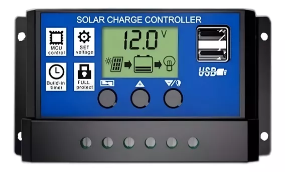 Controlador De Carga Painel Solar 30a Usb 12/24v Pwm Lcd 