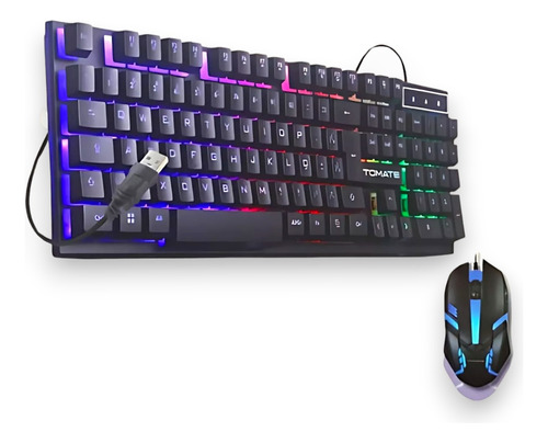 Kit Teclado Mouse Óptico Rgb Gamer Led Ergonômico Usb C/ Fio