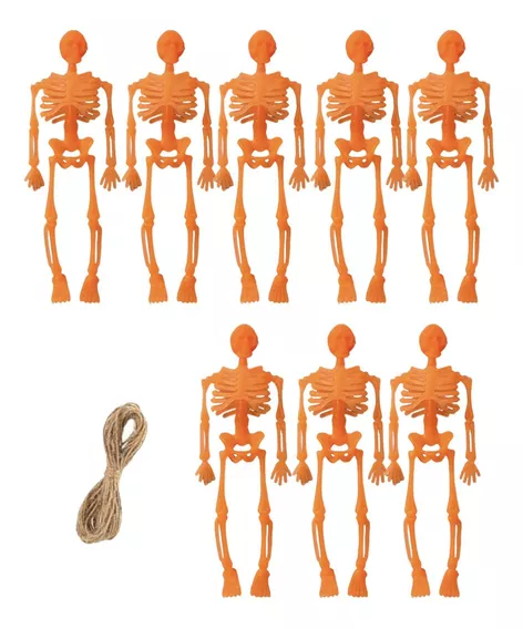 8x Halloween Skeleton Figurines Statues 14cm Laranja