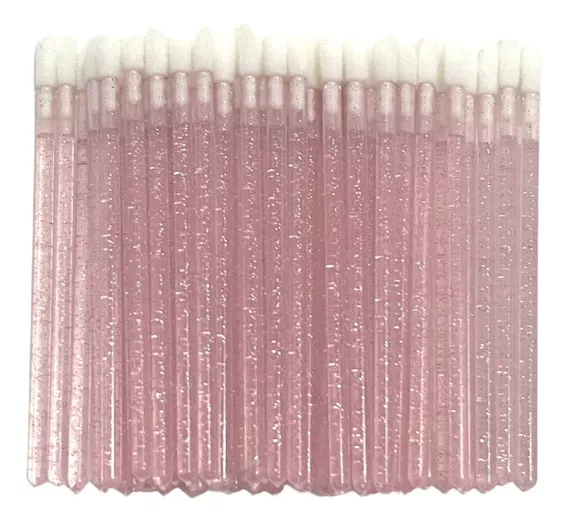 100 Pincel/aplicador Descartável De Batom Gloss Cor Rosa