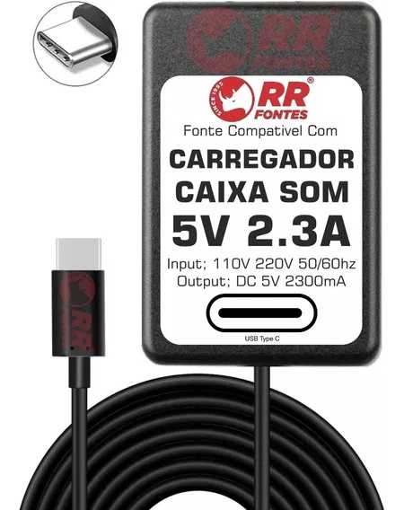 Carregador 5v 2.3a Usb-c Compatível Com Jbl Charge4 Charge 4