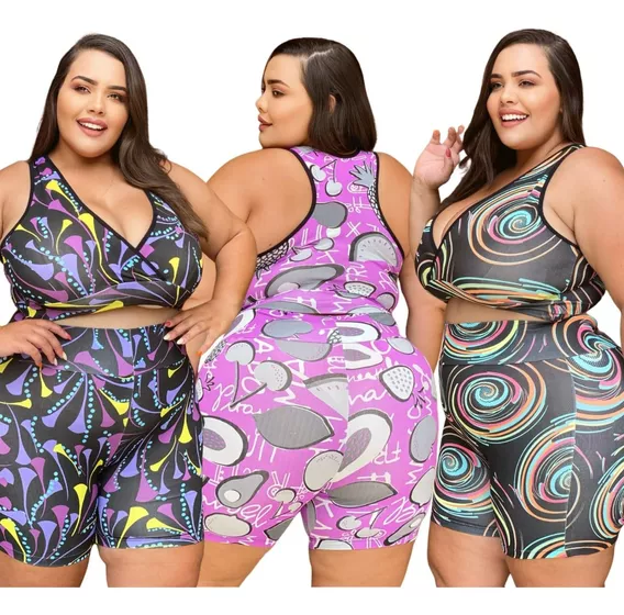 Conjunto Para Academia Feminina Plus Size Kit3 Roupa Fitness