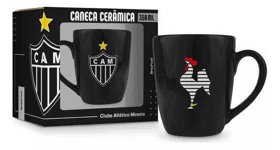 Caneca Cerâmica Clube Atlético Mineiro Xícara Galo Cor Preto