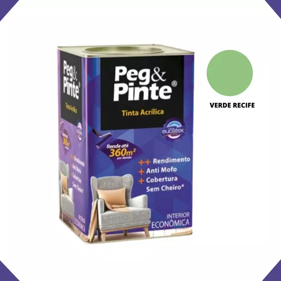 Tinta Eucatex Acrilica Pintura Parede Peg E Pinte 18l Cores Cor Verde Recife