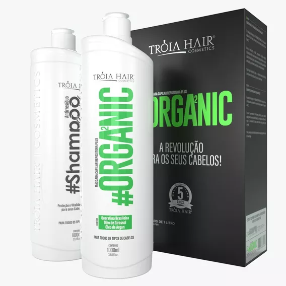 Kit Escovas Semi Definitiva Troia Hair Organica Escova progressiva Antifrizz 2 X 1000ml Produto Original Cabelo Liso Sem Formol