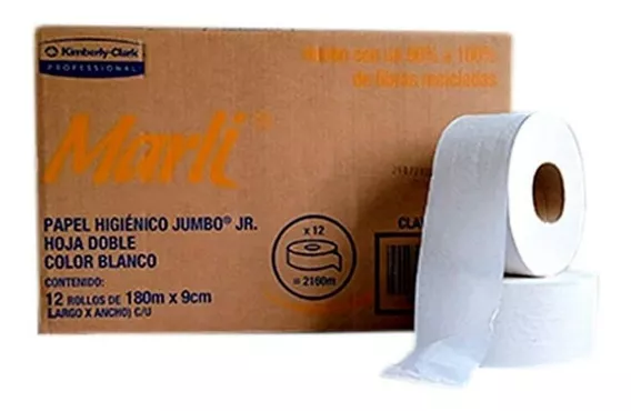 Papel Higiénico Jumbo Jr Marli® 12pzs, 180m X 9cm