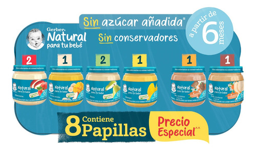 Papilla Gerber Etapa 2 Variedad De Sabores 8 Piezas 113g C/u