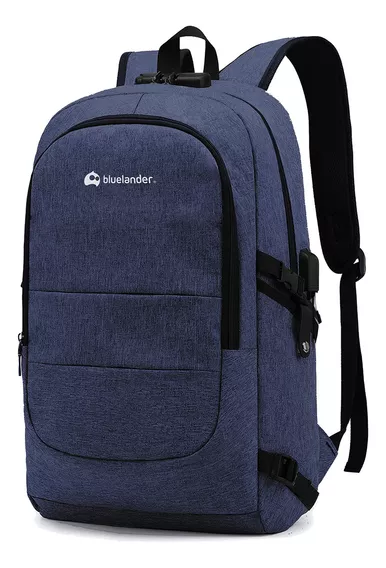 Mochila Antirrobo Para Laptop Hasta 15.6 Pulgadas Bloqueo Por Contraseña De Código, Impermeable, Puerto Usb Y Audífonos, Moderna Para Mujer Y Hombre Color Azul