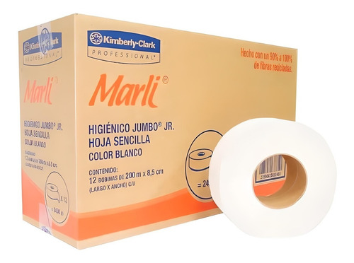 Papel Higienico Jumbo Jr Marli Caja 12 Rollos 200 Metros 