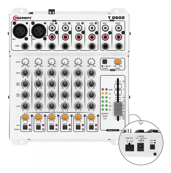 Mesa De Som Taramps T0602 6 Entradas 2 Saídas Equalizador