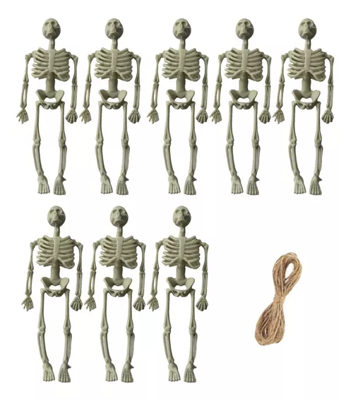 8x Halloween Skeleton Figurines Statues 14cm Cinza Branco