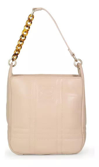 Bolsa Tote Cloe Acolchada Monograma Bordado Color Beige