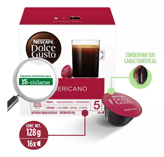 Pack X 16 Cápsulas Nescafé Dolce Gusto Americano 128 G