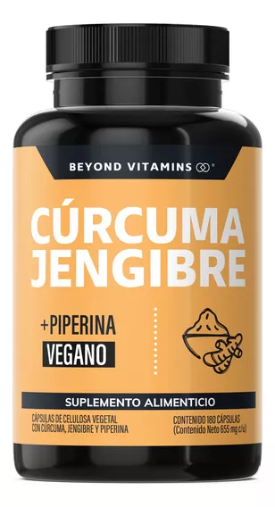 Cúrcuma Con Jengibre + Piperina - 180 Cápsulas