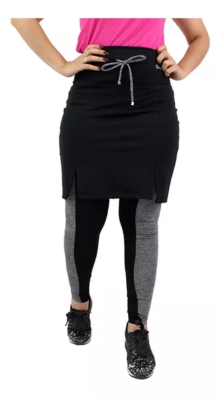 Calça Com Saia Moda Evangélica Fitness Preta Anagrom Ref7003