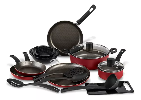 Batería Equipa Tu Cocina De Aluminio Cinsa Esencial Con Antiadherente De 15 Piezas Rojo