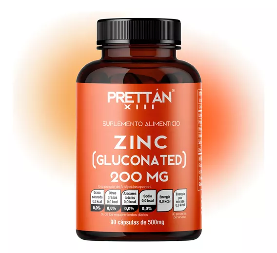 Gluconato De Zinc 200mg Suplemento 90 Caps Prettan Sabor Sin Sabor