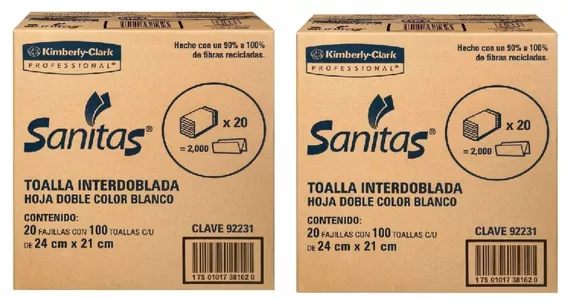 2 Cajas Toalla Interdoblada Sanitas(2000 Servicios) Kimberly