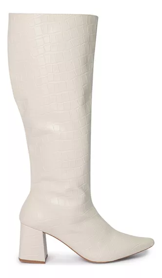 Bota Feminina Bico Fino Cano Alto Festa Fashion Off White